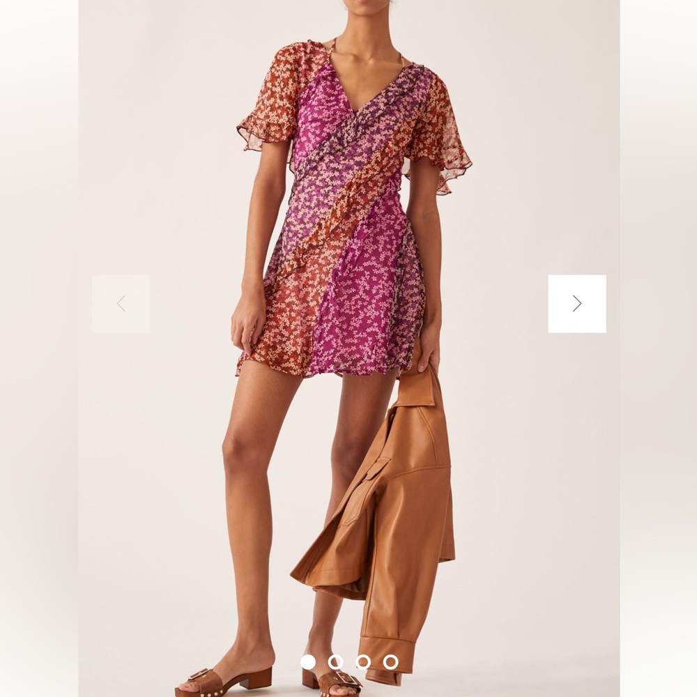 Anthropologie Flutter Sleeve Print Mini Dress, Size L, EUC